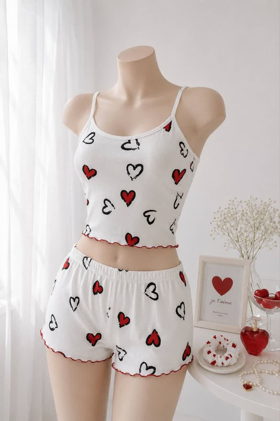 ست تاپ و شورت کبریتی طرحدار دخترانه | جنس فایبر همراه کش مو